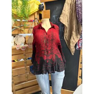 Studio 1940 Sheer  and Stretchy  Button Up Blouse  Size 26/28 in Red and Black